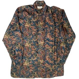 Peacock-Print Graphic Silk Button-Down Shirt